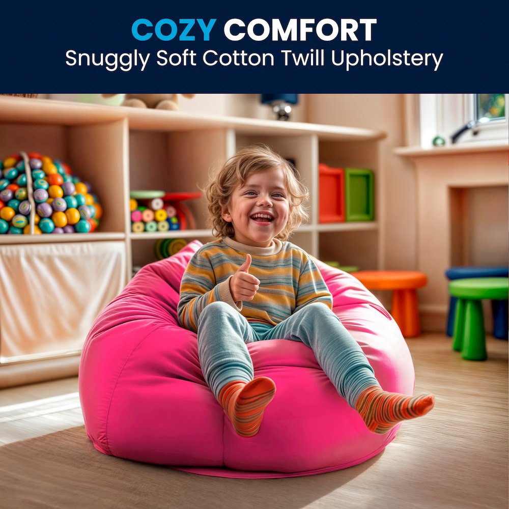 Small Solid Hot Pink Refillable Bean Bag Chair for Kids and Teens. Picture 7