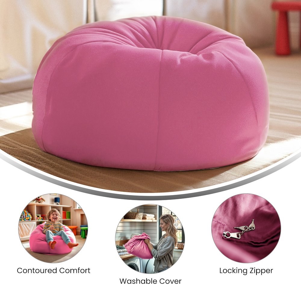 Small Solid Light Pink Refillable Bean Bag Chair for Kids and Teens. Picture 6