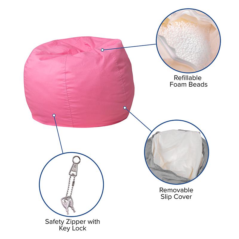 Small Solid Light Pink Refillable Bean Bag Chair for Kids and Teens. Picture 5