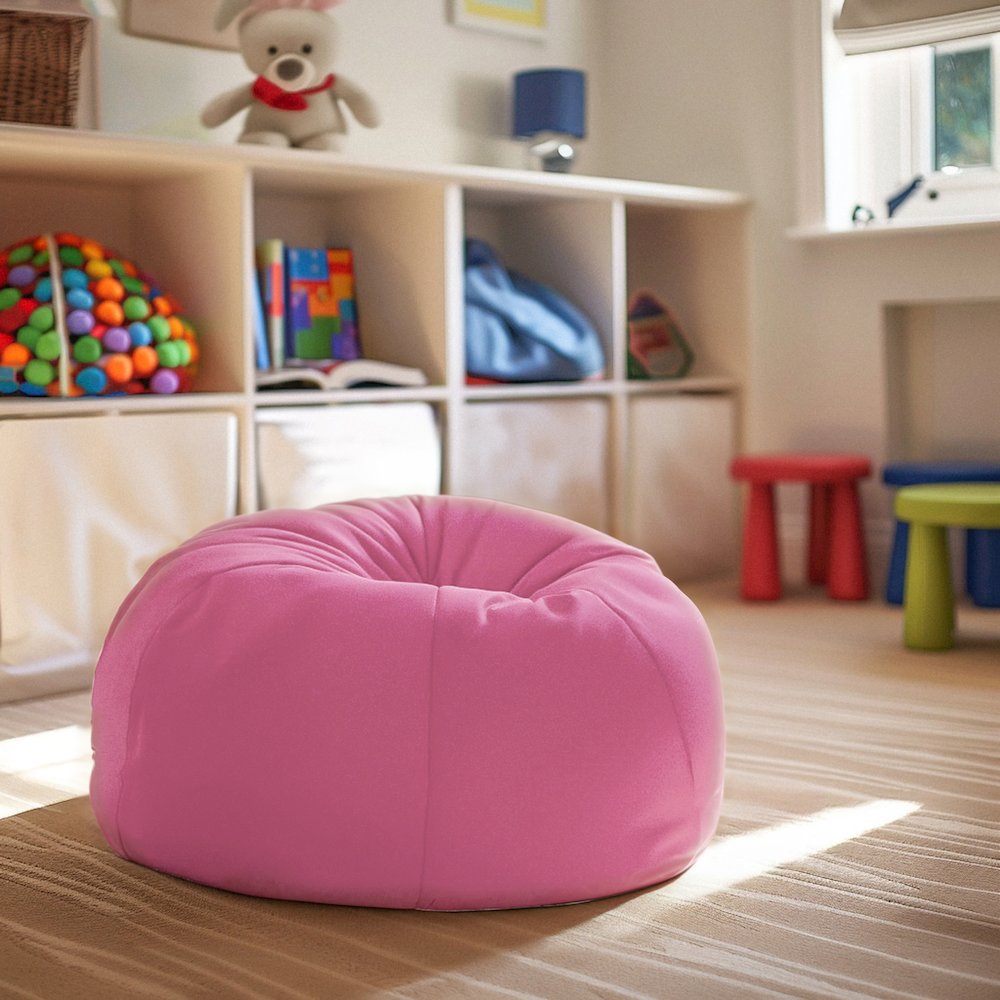 Small Solid Light Pink Refillable Bean Bag Chair for Kids and Teens. Picture 6