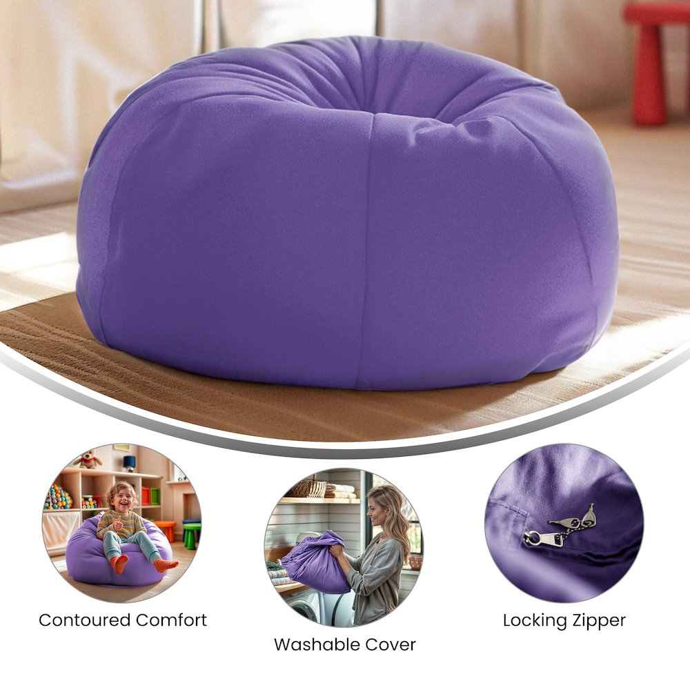 Small Solid Purple Refillable Bean Bag Chair for Kids and Teens. Picture 6