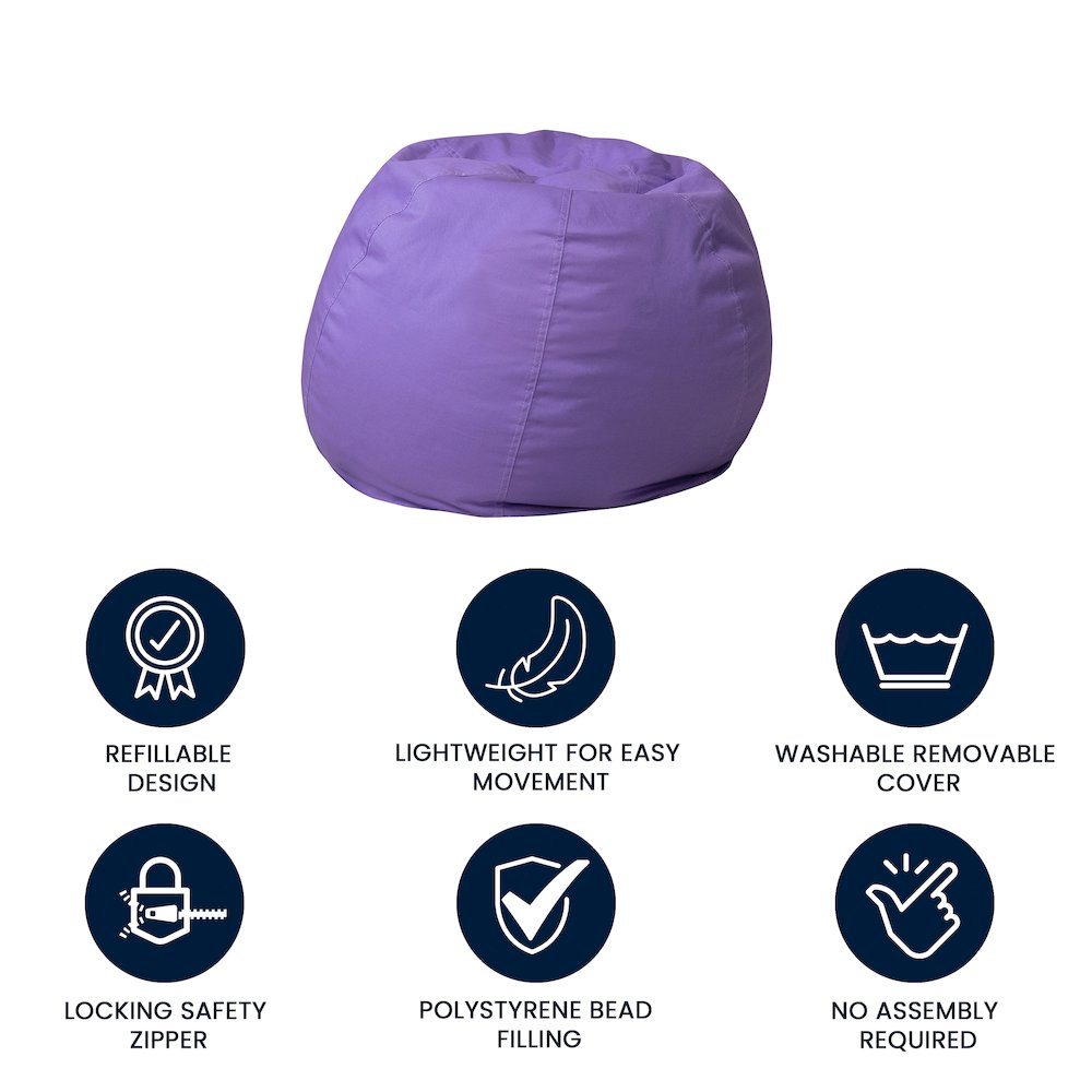 Small Solid Purple Refillable Bean Bag Chair for Kids and Teens. Picture 5