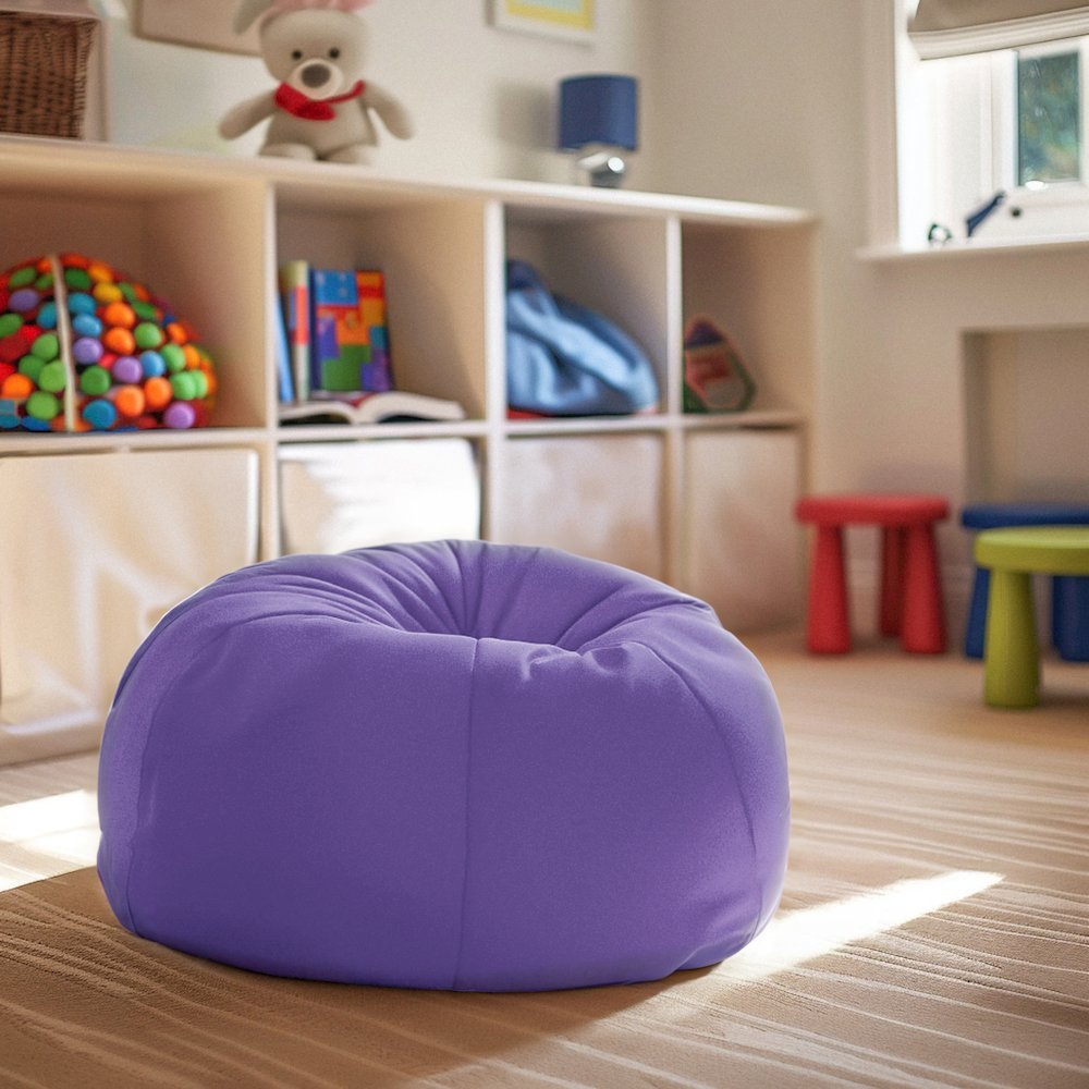 Small Solid Purple Refillable Bean Bag Chair for Kids and Teens. Picture 3