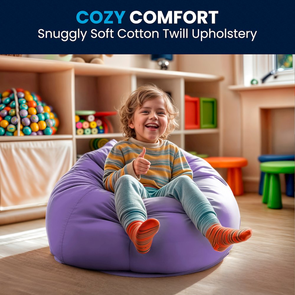 Small Solid Purple Refillable Bean Bag Chair for Kids and Teens. Picture 2