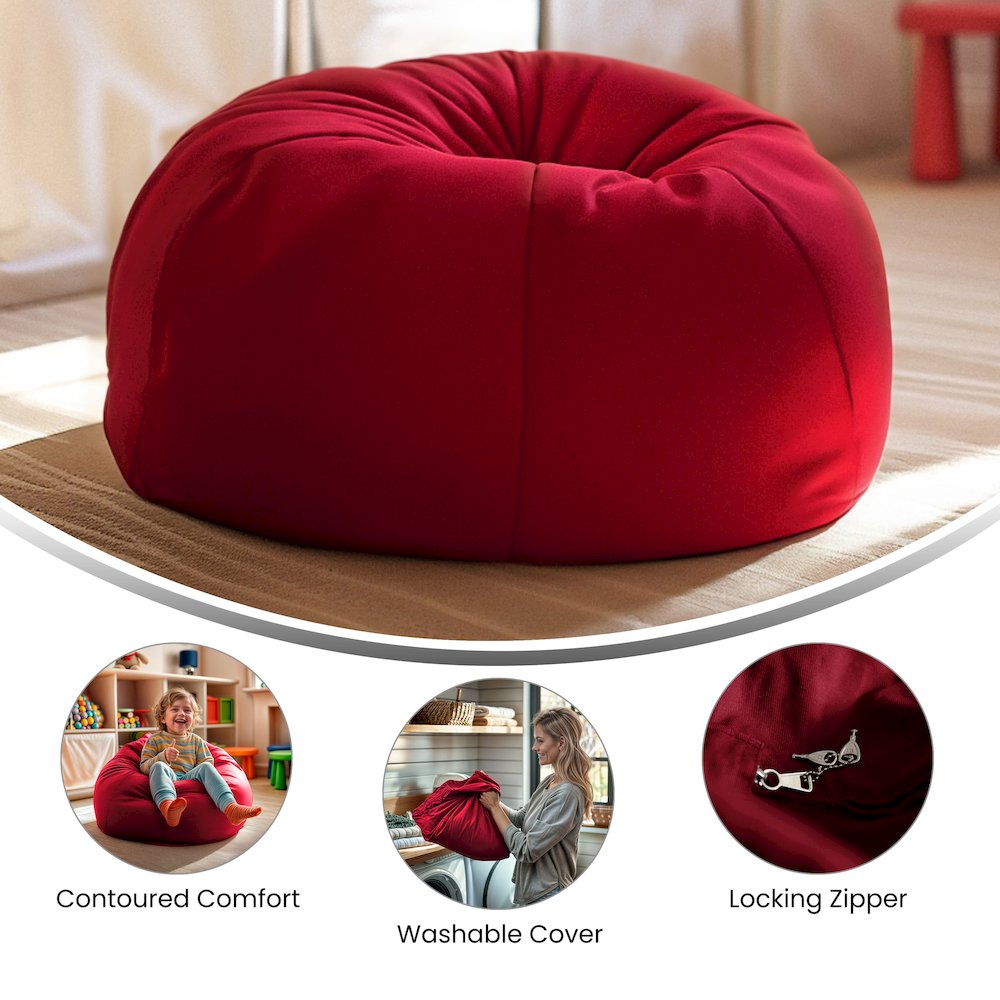 Small Solid Red Refillable Bean Bag Chair for Kids and Teens. Picture 6