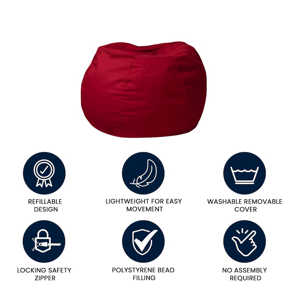 Small Solid Red Refillable Bean Bag Chair for Kids and Teens. Picture 5