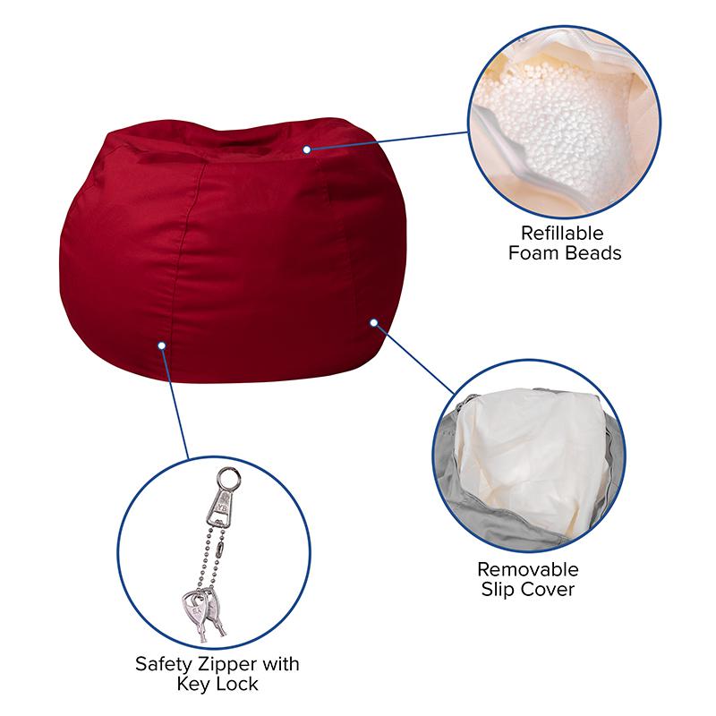 Small Solid Red Refillable Bean Bag Chair for Kids and Teens. Picture 5