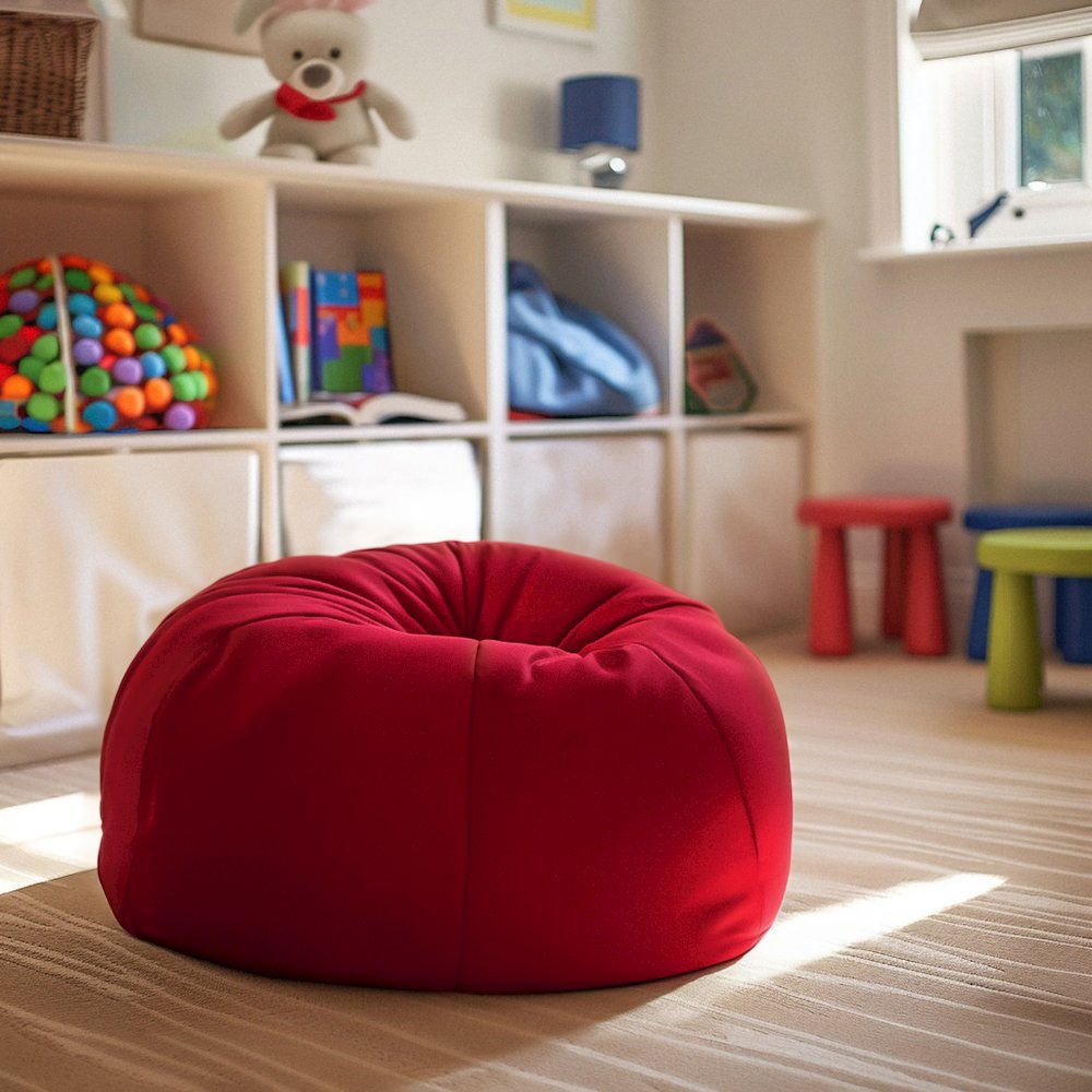 Small Solid Red Refillable Bean Bag Chair for Kids and Teens. Picture 3