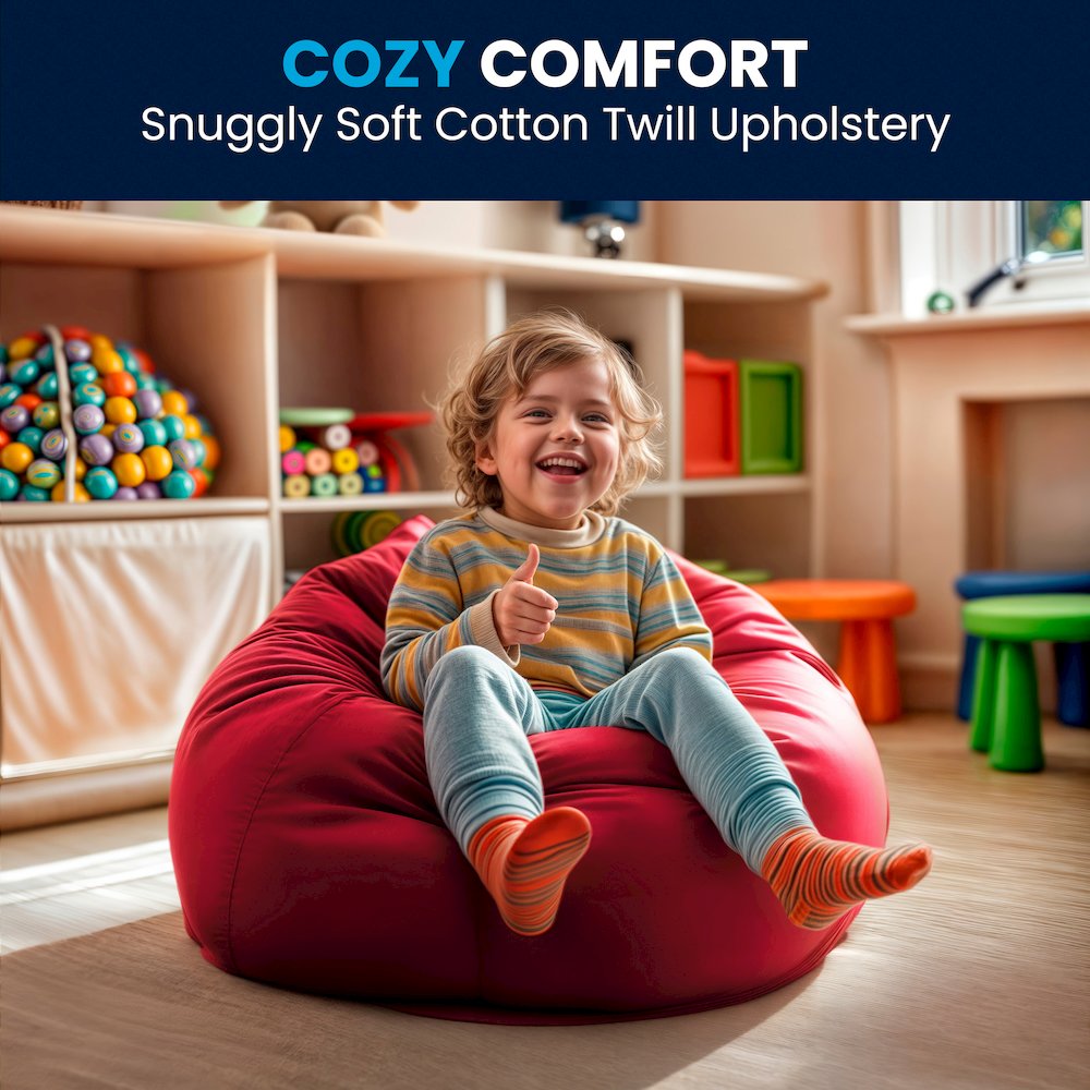 Small Solid Red Refillable Bean Bag Chair for Kids and Teens. Picture 2