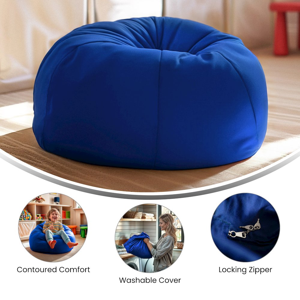Small Solid Royal Blue Refillable Bean Bag Chair for Kids and Teens. Picture 6