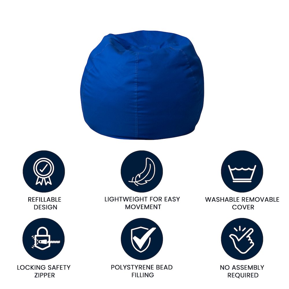 Small Solid Royal Blue Refillable Bean Bag Chair for Kids and Teens. Picture 5