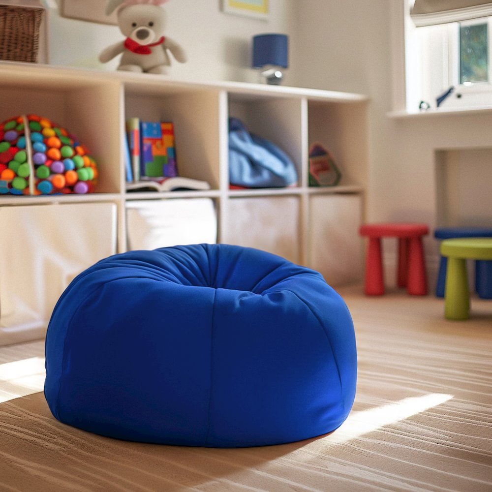 Small Solid Royal Blue Refillable Bean Bag Chair for Kids and Teens. Picture 6