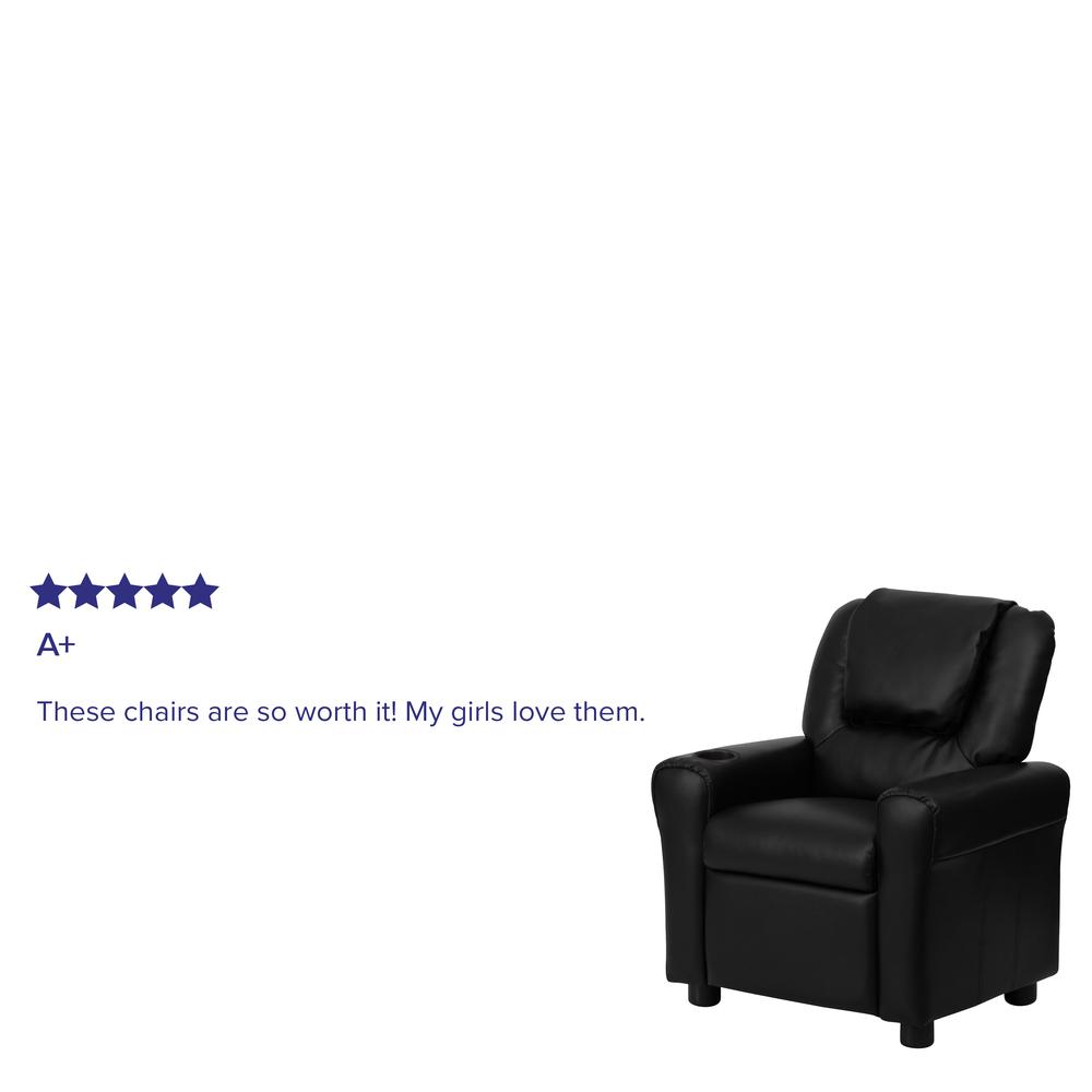 Contemporary Black LeatherSoft Kids Recliner with Cup Holder and Headrest. Picture 10