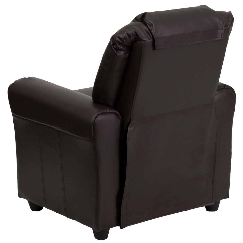 Contemporary Brown LeatherSoft Kids Recliner with Cup Holder and Headrest. Picture 4