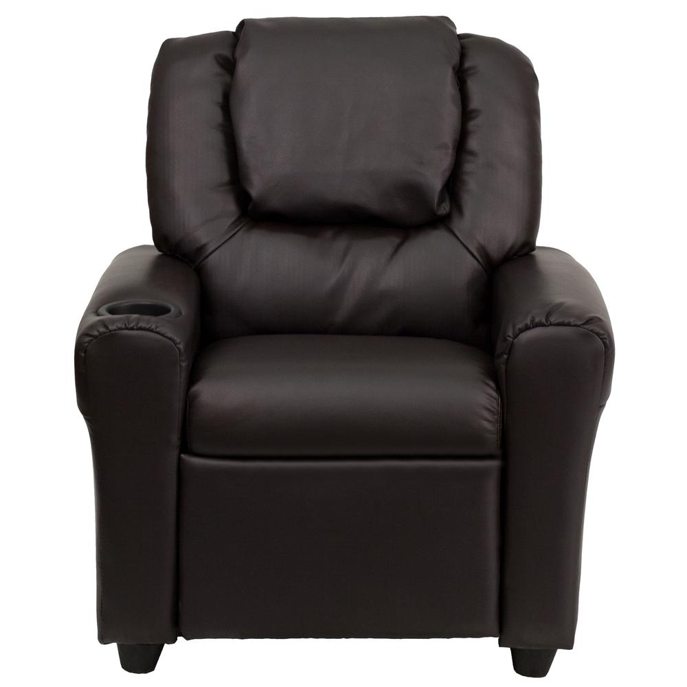 Contemporary Brown LeatherSoft Kids Recliner with Cup Holder and Headrest. Picture 5