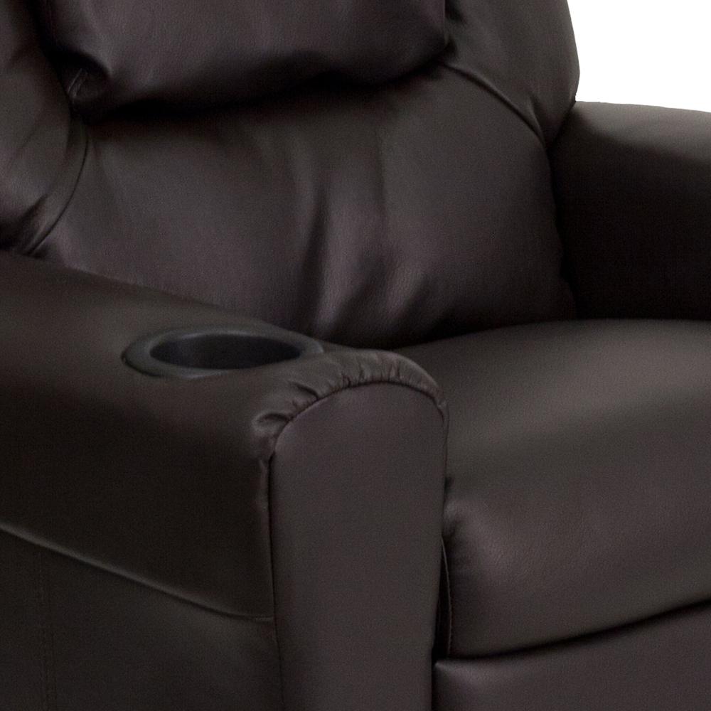 Contemporary Brown LeatherSoft Kids Recliner with Cup Holder and Headrest. Picture 8