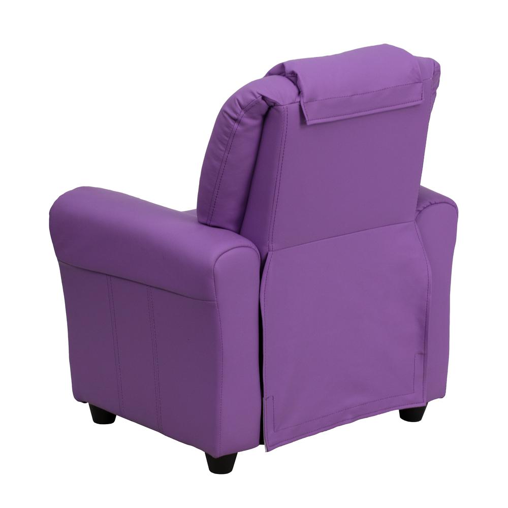 Contemporary Lavender Vinyl Kids Recliner with Cup Holder and Headrest. Picture 4