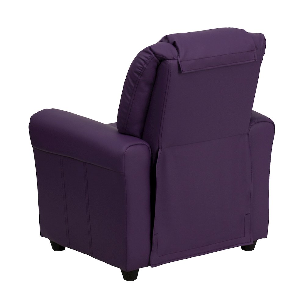 Contemporary Purple Vinyl Kids Recliner with Cup Holder and Headrest. Picture 9