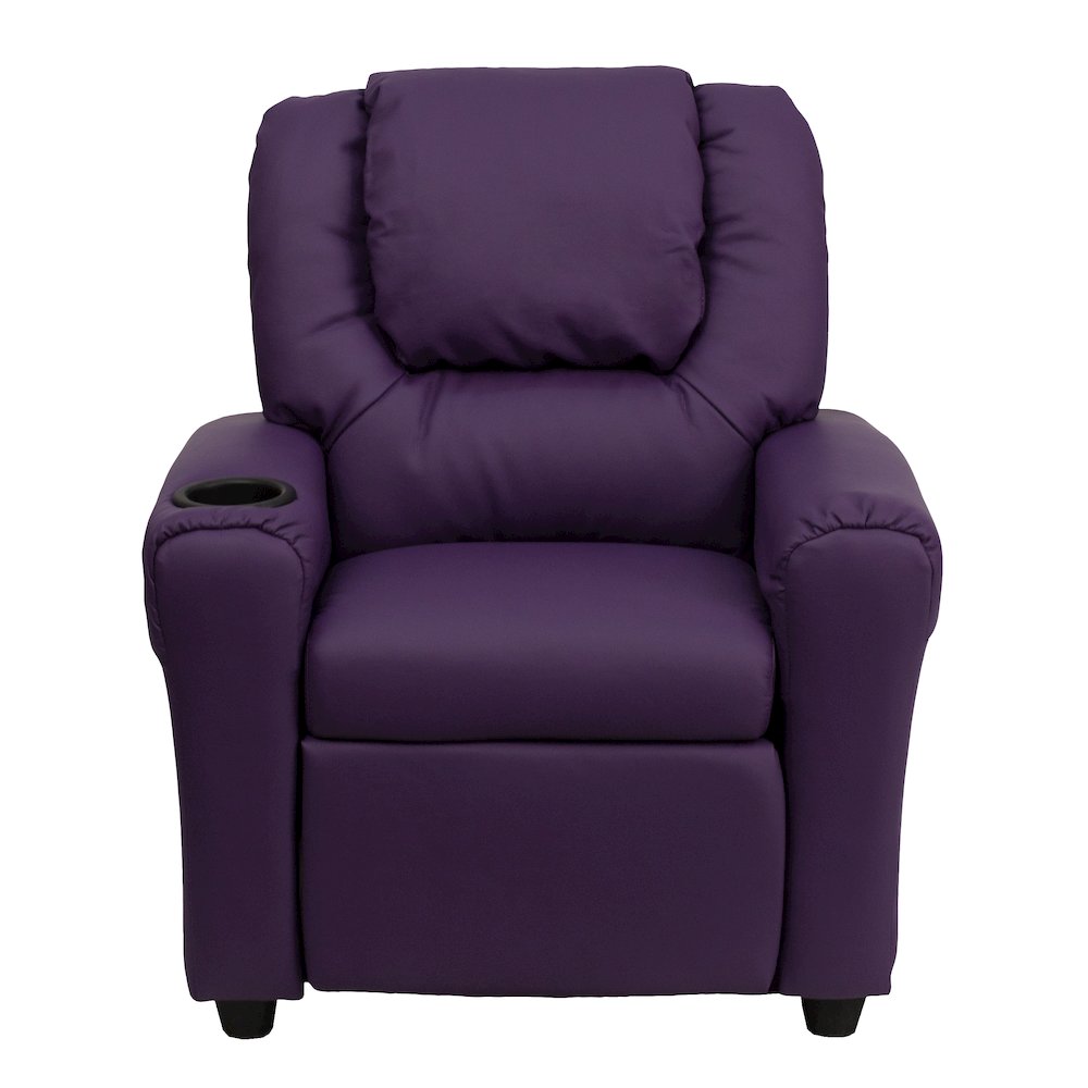 Contemporary Purple Vinyl Kids Recliner with Cup Holder and Headrest. Picture 12