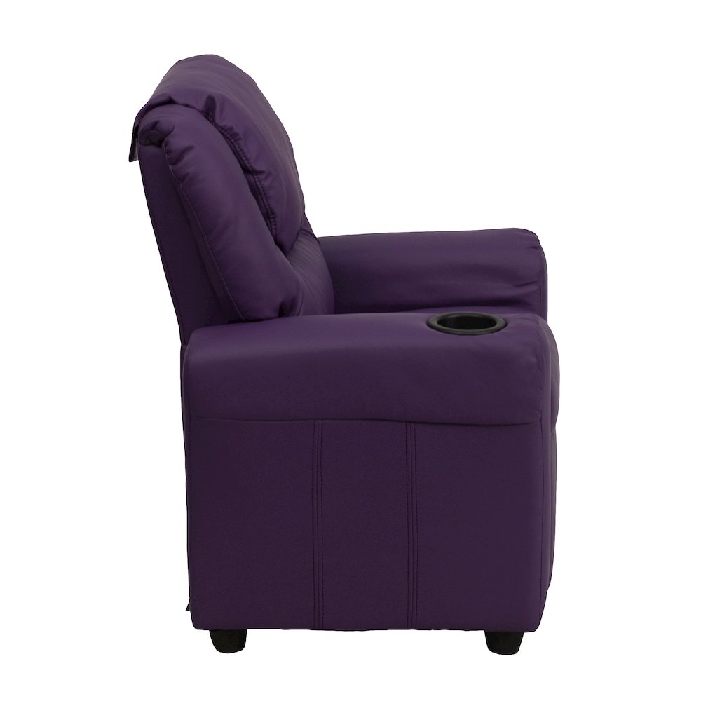 Contemporary Purple Vinyl Kids Recliner with Cup Holder and Headrest. Picture 11