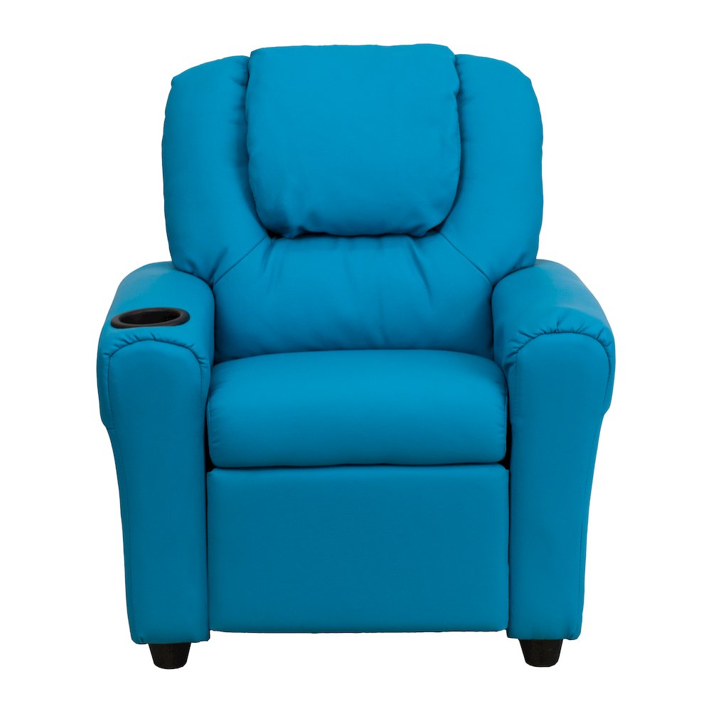 Contemporary Turquoise Vinyl Kids Recliner with Cup Holder and Headrest. Picture 12