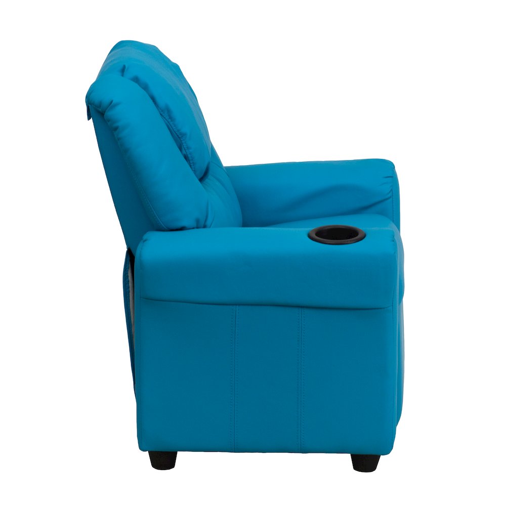 Contemporary Turquoise Vinyl Kids Recliner with Cup Holder and Headrest. Picture 11