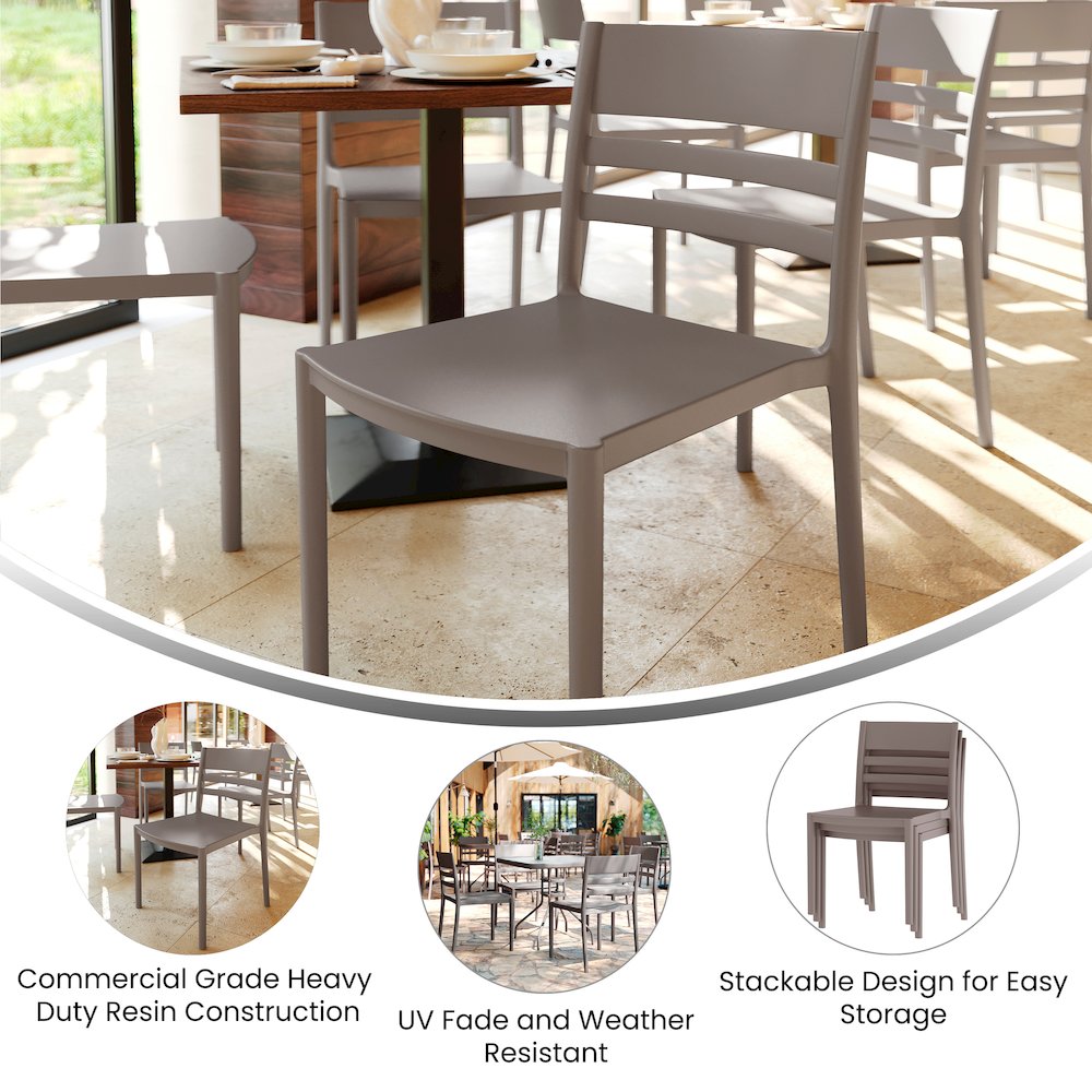 Bridgeport Stacking Patio Chair with Slatted Backrest in Gray. Picture 2