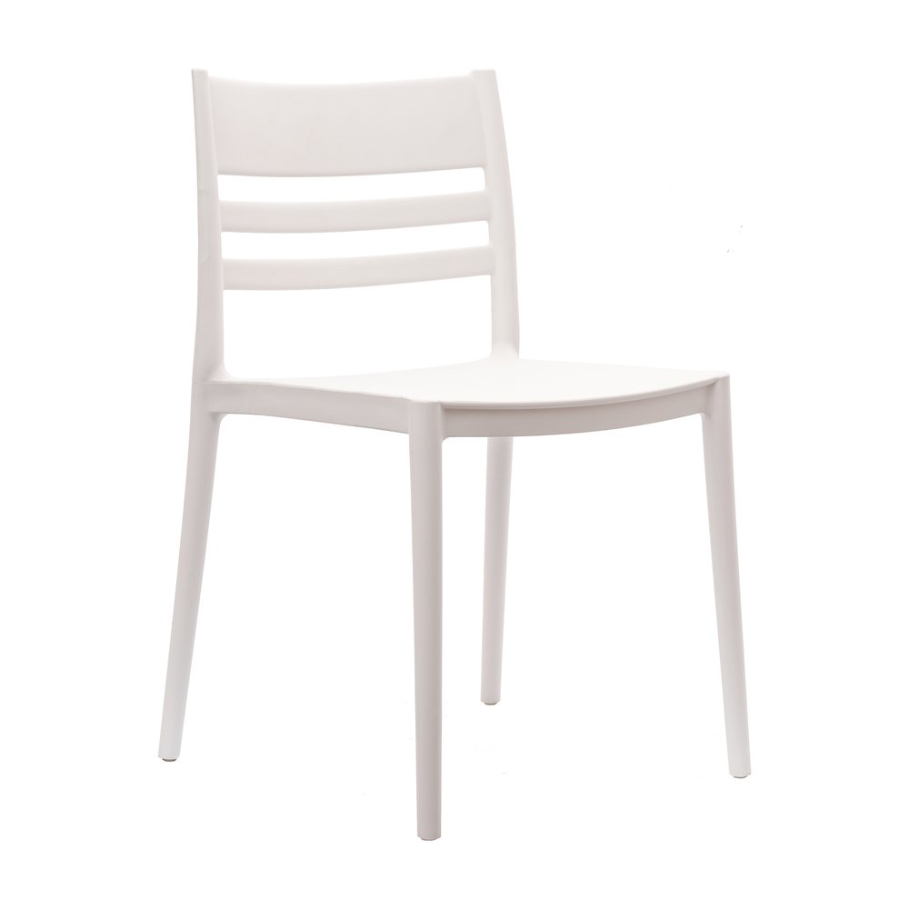 Bridgeport Stacking Patio Chair with Slatted Backrest in White. Picture 1