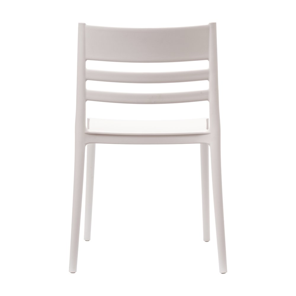 Bridgeport Stacking Patio Chair with Slatted Backrest in White. Picture 6