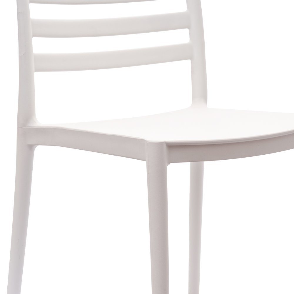 Bridgeport Stacking Patio Chair with Slatted Backrest in White. Picture 7