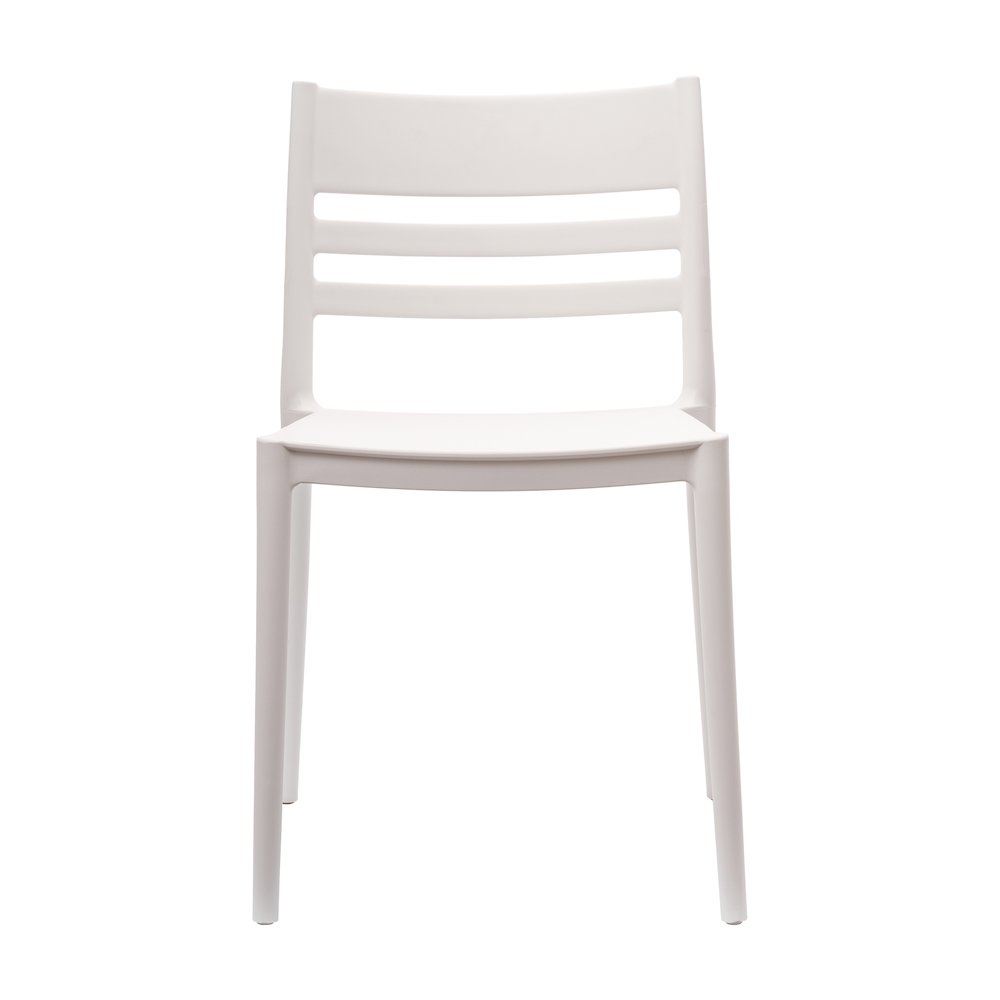 Bridgeport Stacking Patio Chair with Slatted Backrest in White. Picture 9