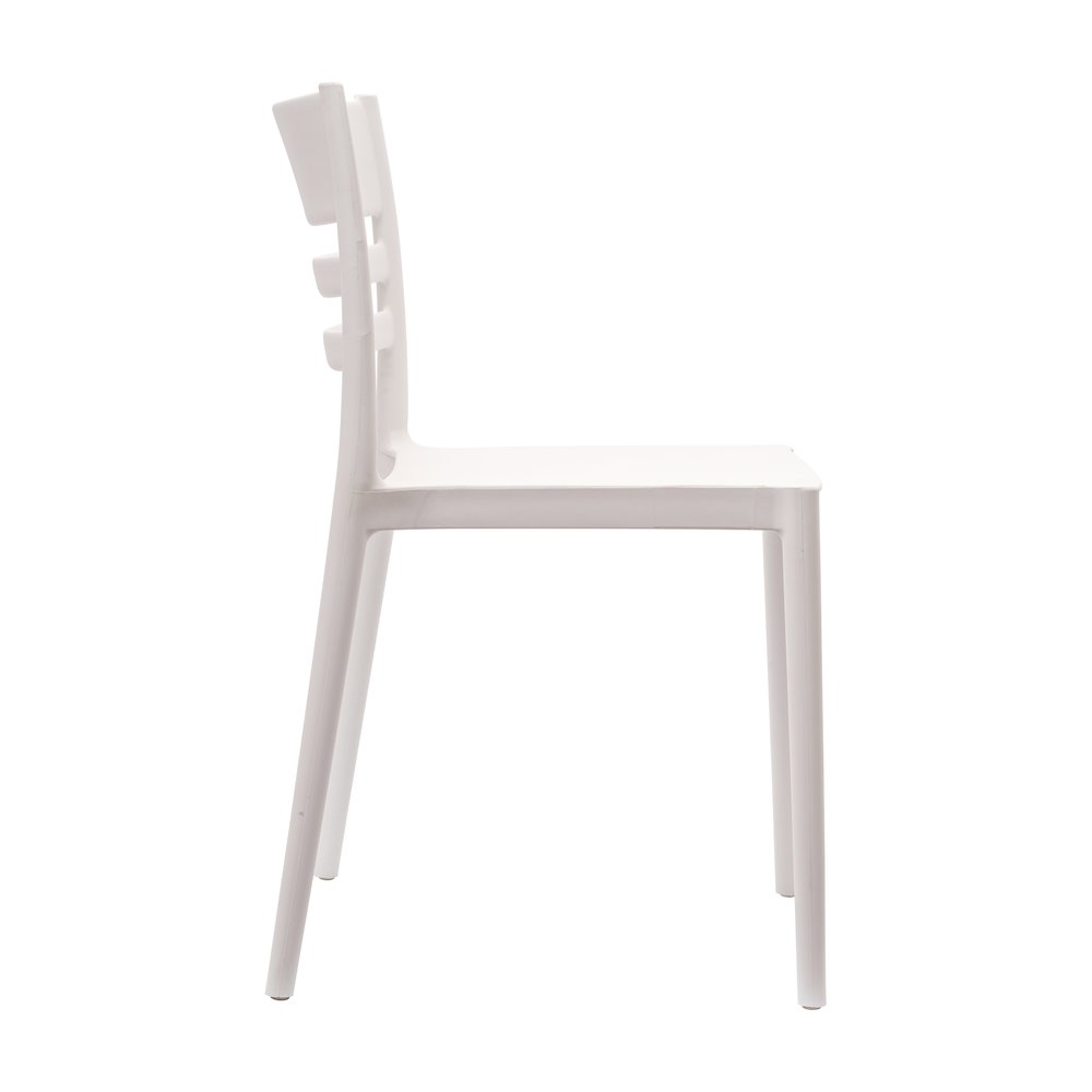 Bridgeport Stacking Patio Chair with Slatted Backrest in White. Picture 8