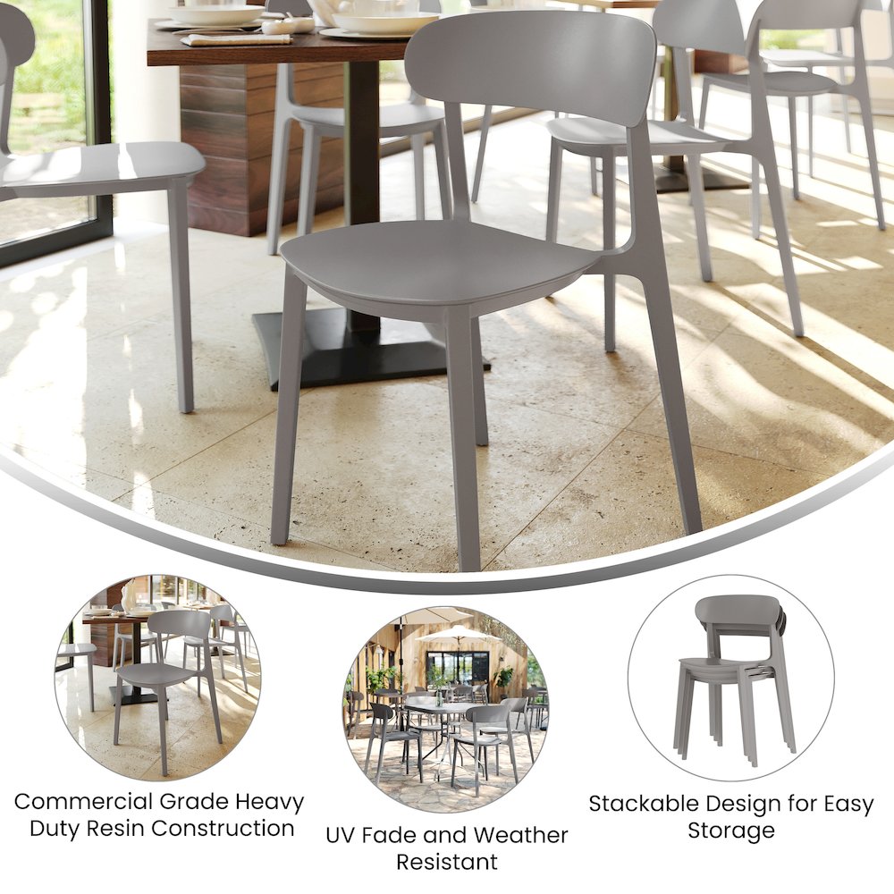 Dover Stacking Patio Chair with Curved Backrest in Gray. Picture 2