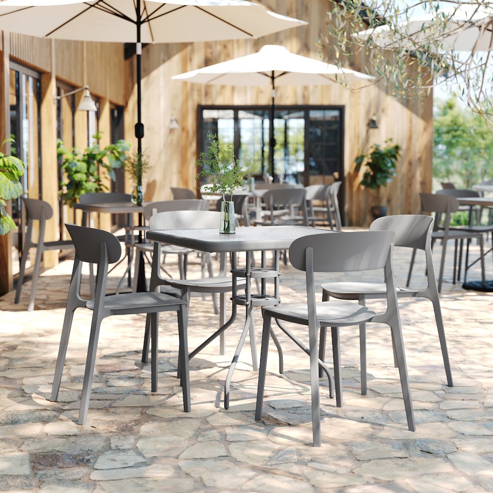 Dover Stacking Patio Chair with Curved Backrest in Gray. Picture 3