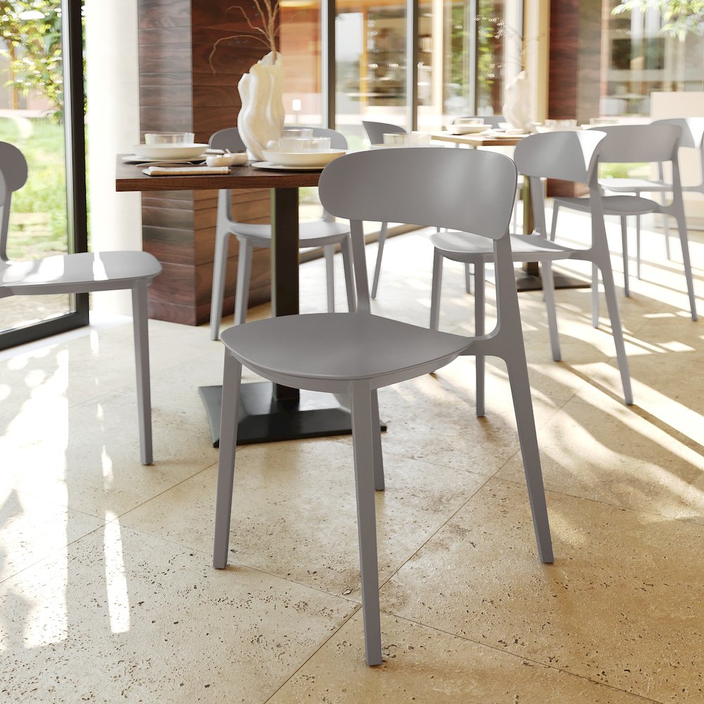 Dover Stacking Patio Chair with Curved Backrest in Gray. Picture 5