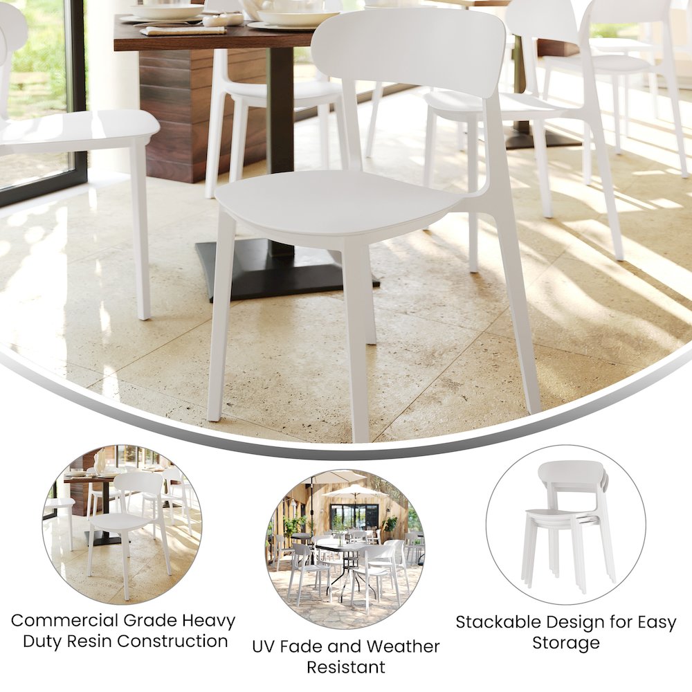 Dover Stacking Patio Chair with Curved Backrest in White. Picture 2