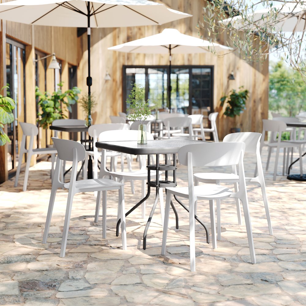 Dover Stacking Patio Chair with Curved Backrest in White. Picture 3