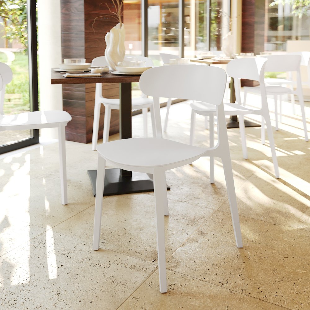 Dover Stacking Patio Chair with Curved Backrest in White. Picture 5