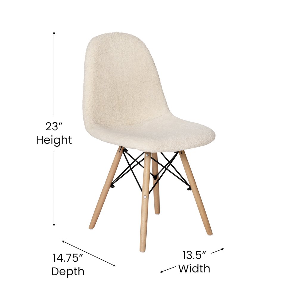 Padded Armless Faux Shearling Accent Chair with Beechwood Legs in Off-White. Picture 5
