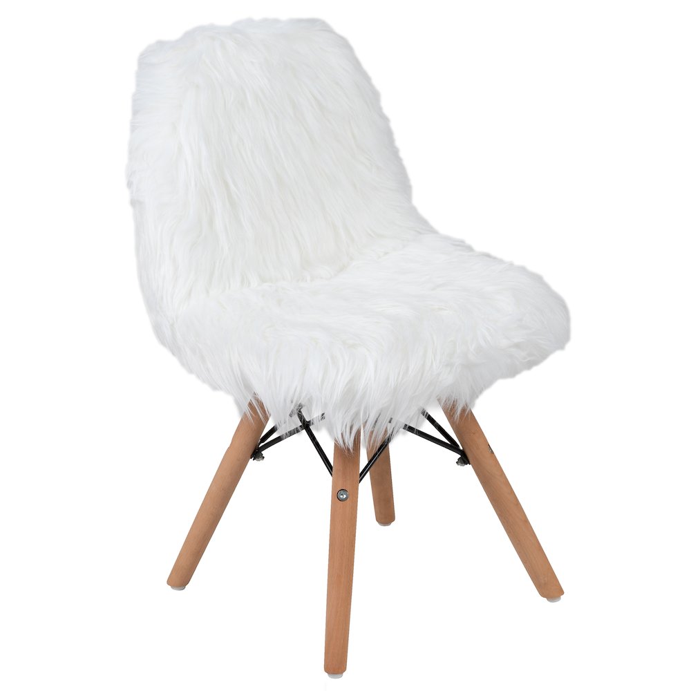 Faux Fur White Accent Chair - Shag Kids Chair for Ages 5-7 - Kids Playroom Chair. Picture 1