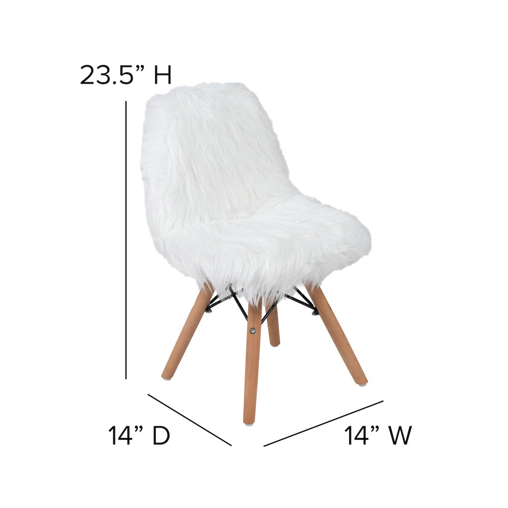 Faux Fur White Accent Chair - Shag Kids Chair for Ages 5-7 - Kids Playroom Chair. Picture 5