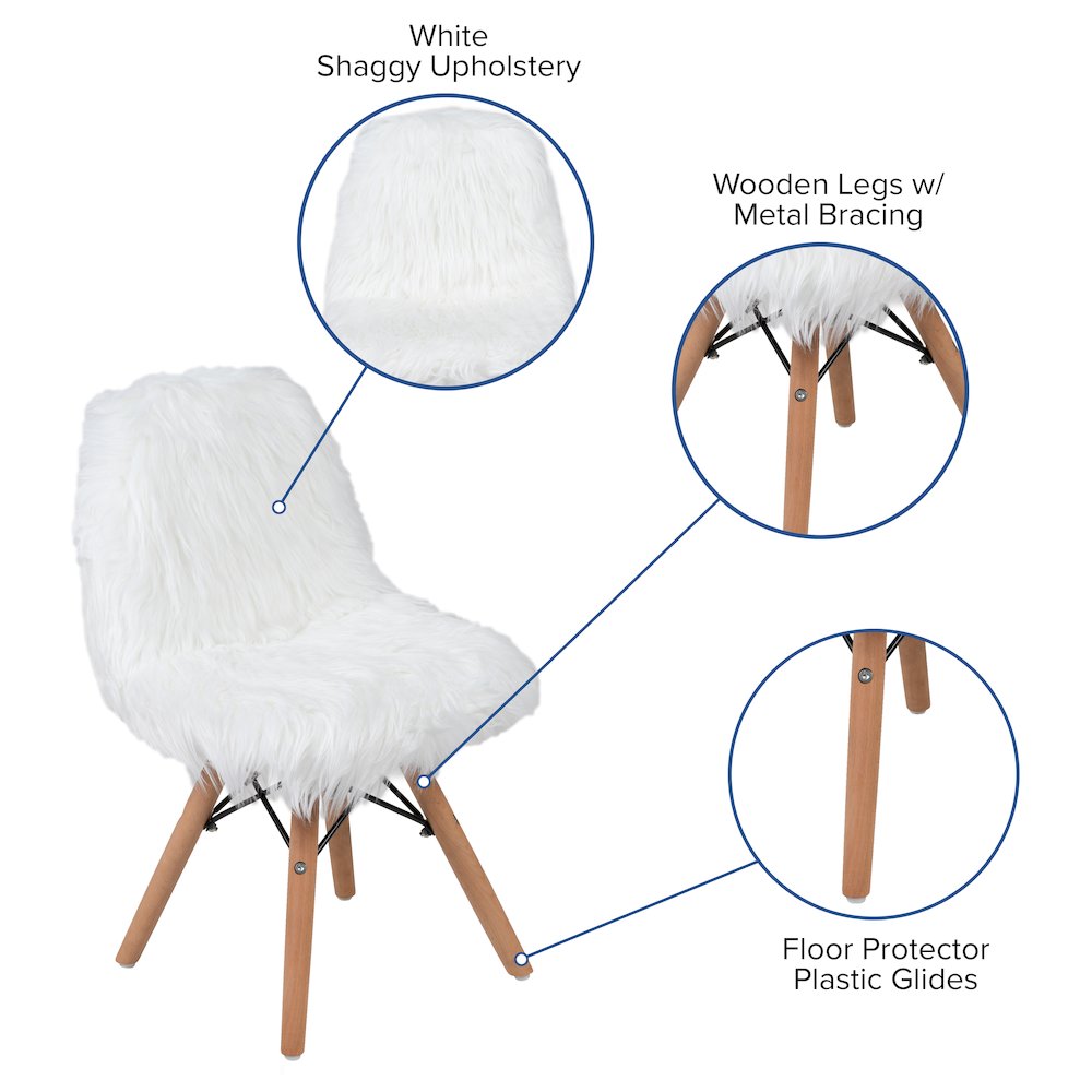 Faux Fur White Accent Chair - Shag Kids Chair for Ages 5-7 - Kids Playroom Chair. Picture 4