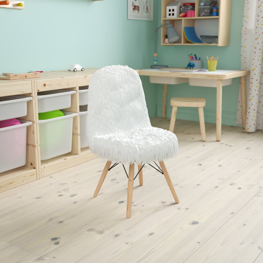 Faux Fur White Accent Chair - Shag Kids Chair for Ages 5-7 - Kids Playroom Chair. Picture 2