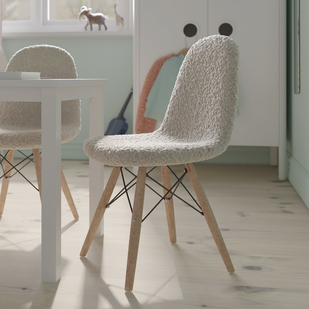 Kid's Padded Armless Faux Shearling Accent Chair in Off-White. Picture 2