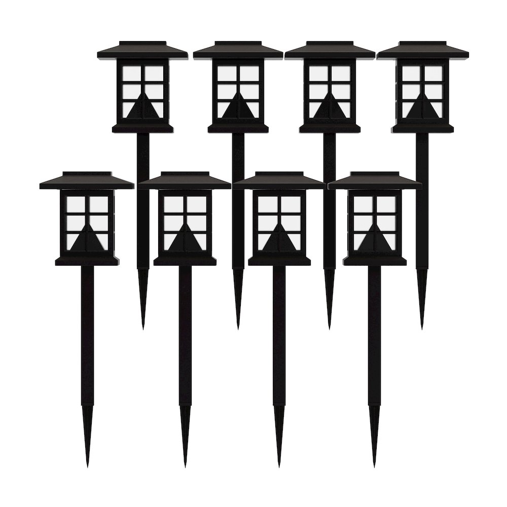 Solar Powered LED Lantern Style Landscaping Lights - Set of 8, Brown. Picture 1