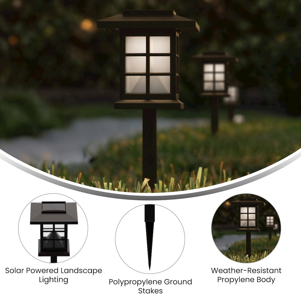 Solar Powered LED Lantern Style Landscaping Lights - Set of 8, Brown. Picture 4