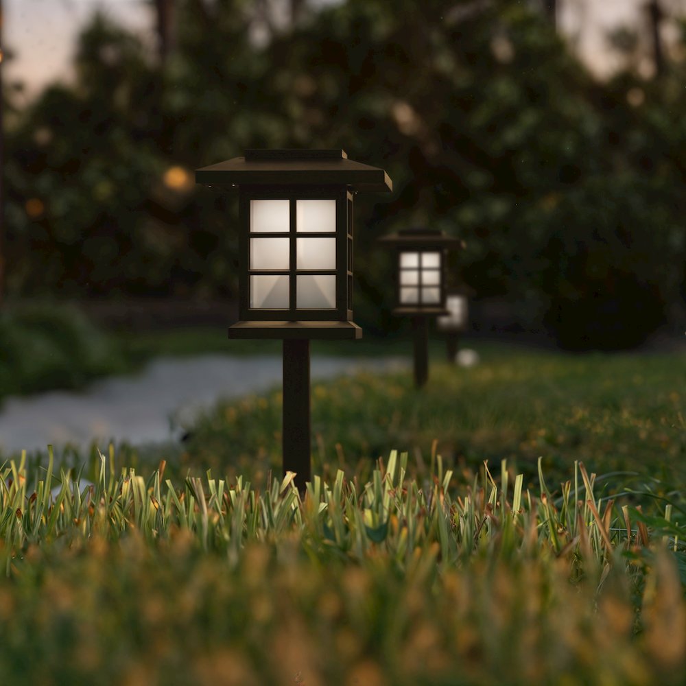 Solar Powered LED Lantern Style Landscaping Lights - Set of 8, Brown. Picture 3