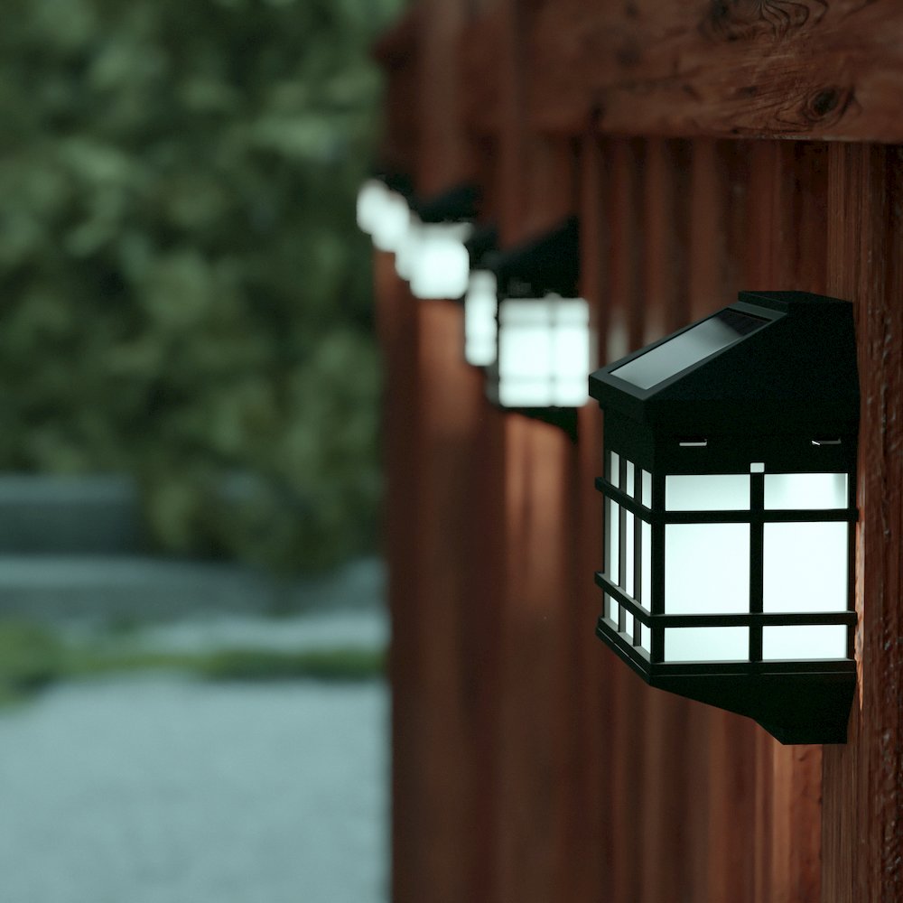 Holder 6 Pack Wall Mount LED Solar Lights - Weather Resistant Black. Picture 2