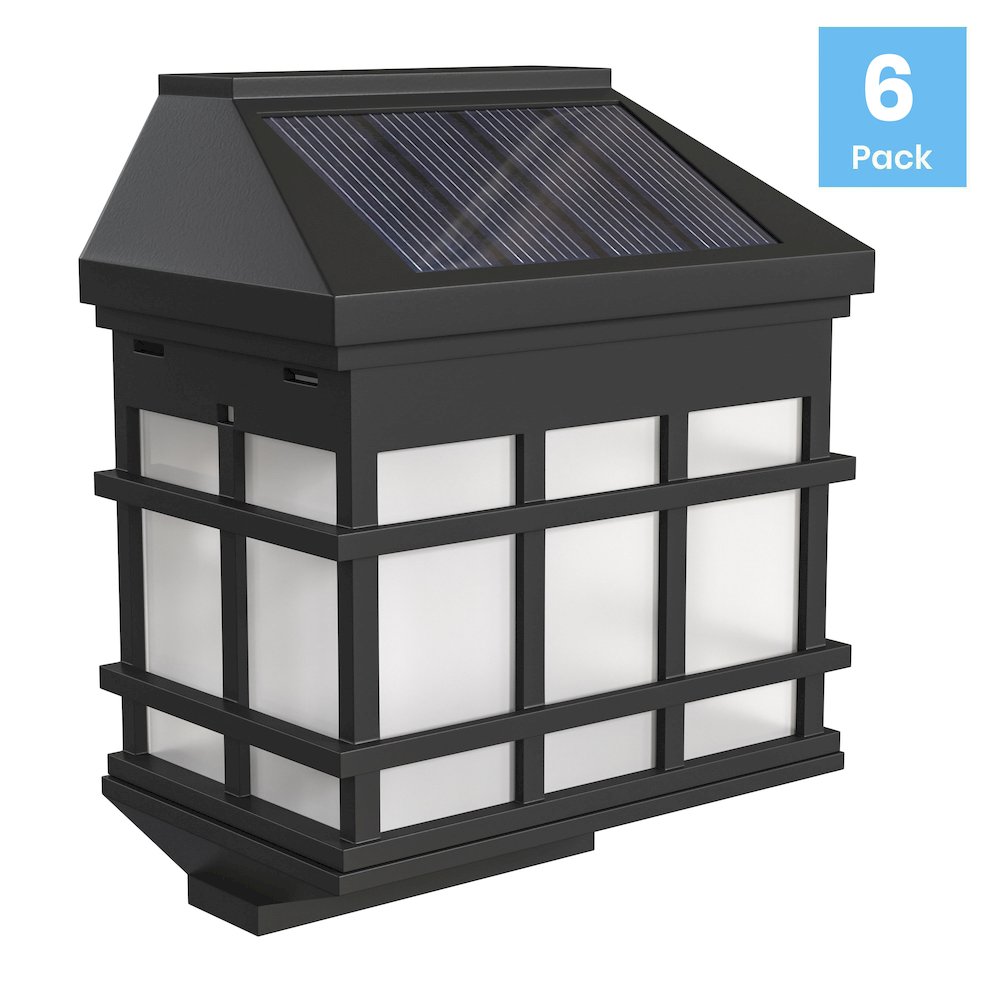 Holder 6 Pack Wall Mount LED Solar Lights - Weather Resistant Black. Picture 1