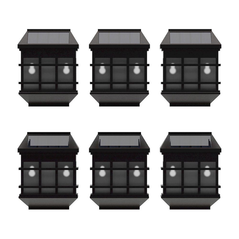 Solar Powered LED Lantern Style Deck and Fence Lights - Set of 6, Brown. Picture 1